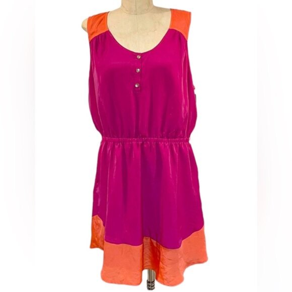 MERONA NEW Sleeveless A-Line Color Block Dress Dress Elastic Waist Crew Button L - Picture 1 of 16